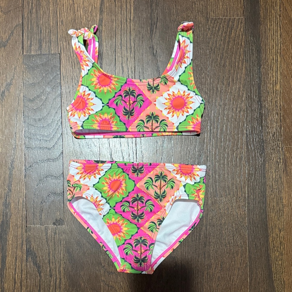 Janie and Jack Pink and Green Tropical Toddler Kids Two piece Bikini